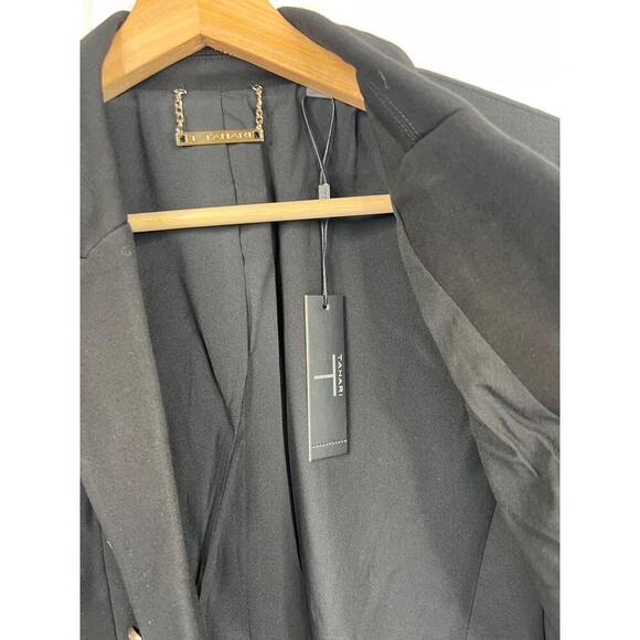 T TAHARI Womens Black Blazer Size 6 Gold Embossed Buttons Classy Jacket - Picture 3 of 10